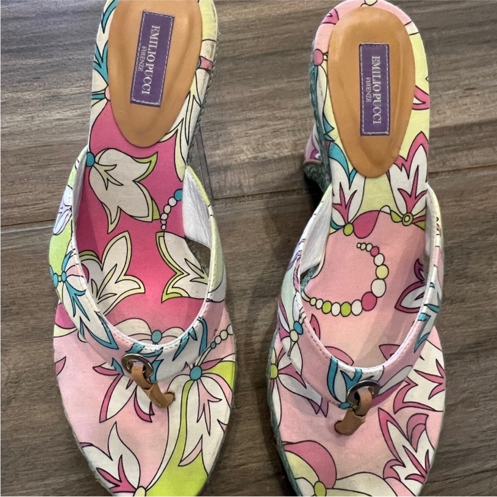 Emilio Pucci Women's Floral Sandals - Pink and Green
